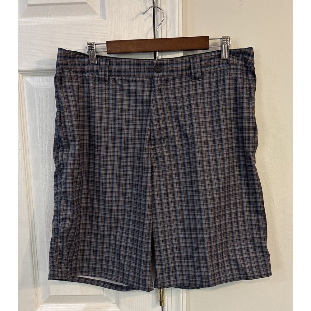 The North Face Cargo Hiking Shorts Men's Size 34 Gray Blue Plaid‎ CFX0